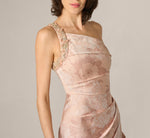 Beaded One Shoulder Floral Jacquard Draped Gown In Blush Multi 4