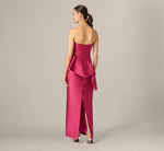 Strapless Asymmetrical Peplum Gown In Bright Rose 5