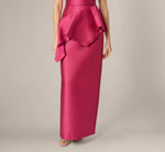 Strapless Asymmetrical Peplum Gown In Bright Rose 3