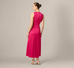 Satin Asymmetrical Knotted Drape Ankle Length Dress In Bright Rose 5