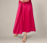 Satin Asymmetrical Knotted Drape Ankle Length Dress In Bright Rose 4