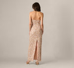 Sequin Beaded Leaf Halter Gown In Rose Quartz 6