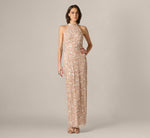 Sequin Beaded Leaf Halter Gown In Rose Quartz 3