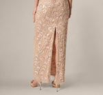 Sequin Beaded Leaf Halter Gown In Rose Quartz 5