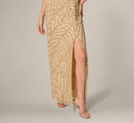 Sunburst Art Deco Beaded Halter Gown In Gold 4