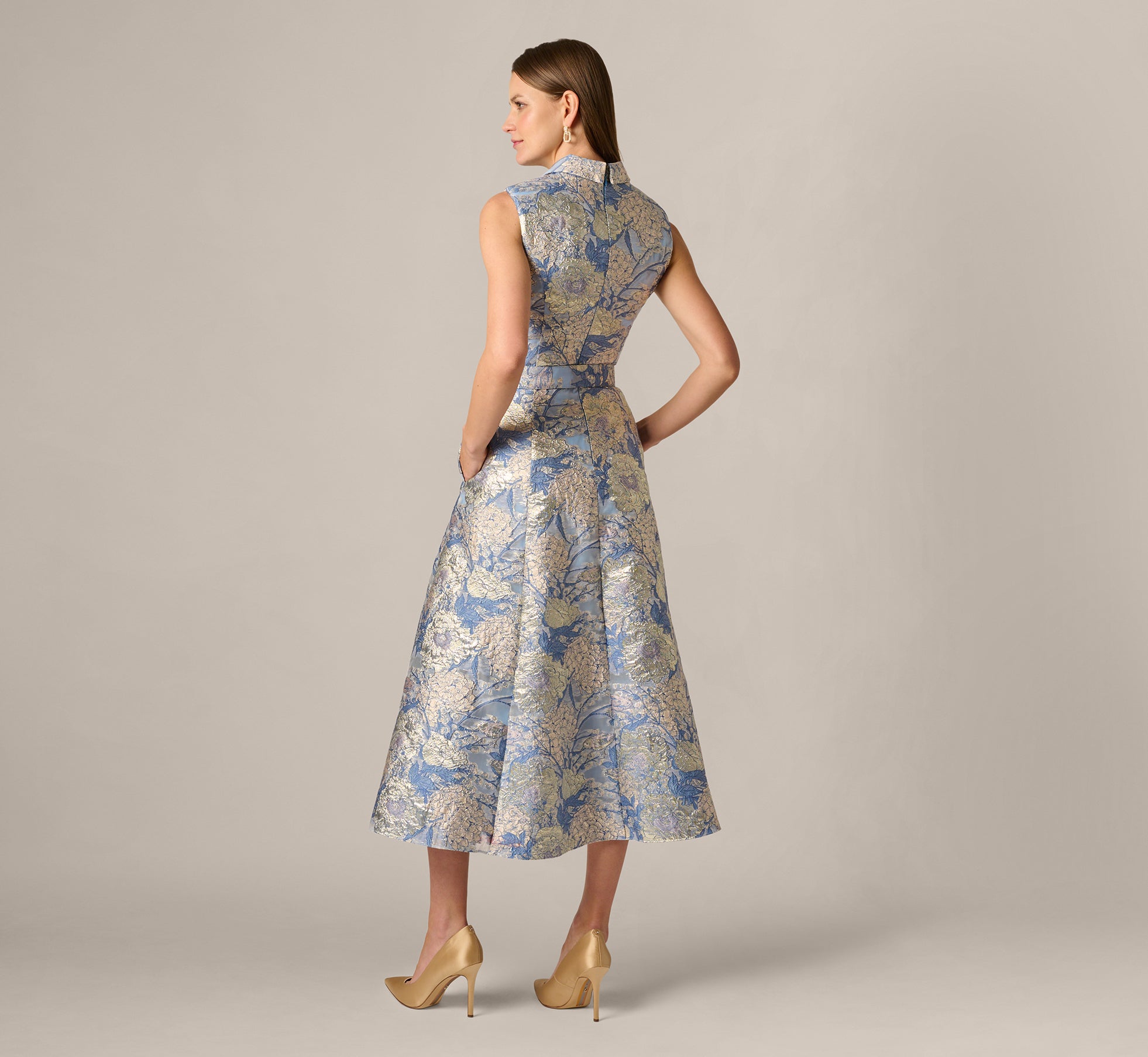 agnes floral jacquard midi dress Multi Colored Hydrangea Floral Jacquard Collared Midi Dress