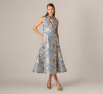 Hydrangea Floral Jacquard Collared Midi Dress In Blue Multi 3