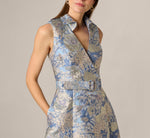 Hydrangea Floral Jacquard Collared Midi Dress In Blue Multi 4