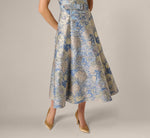 Hydrangea Floral Jacquard Collared Midi Dress In Blue Multi 5