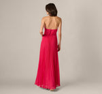 Pleated Chiffon Hardware Halter Gown In Pink Cherry 6