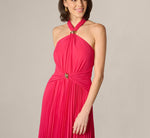 Pleated Chiffon Hardware Halter Gown In Pink Cherry 5