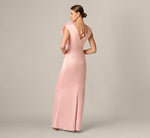 Stretch Mikado Rosette Shoulder Gown In Pink Cloud 6