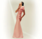 Stretch Mikado Rosette Shoulder Gown In Pink Cloud 1