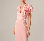 Stretch Mikado Rosette Shoulder Gown In Pink Cloud 4