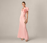 Stretch Mikado Rosette Shoulder Gown In Pink Cloud 2