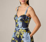 Floral Jacquard Sweetheart Scalloped Ankle Dress In Blue Multi 4