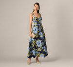 Floral Jacquard Sweetheart Scalloped Ankle Dress In Blue Multi 2