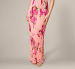 Floral Flounce Shoulder Pleated Gown In Pink Multi 4