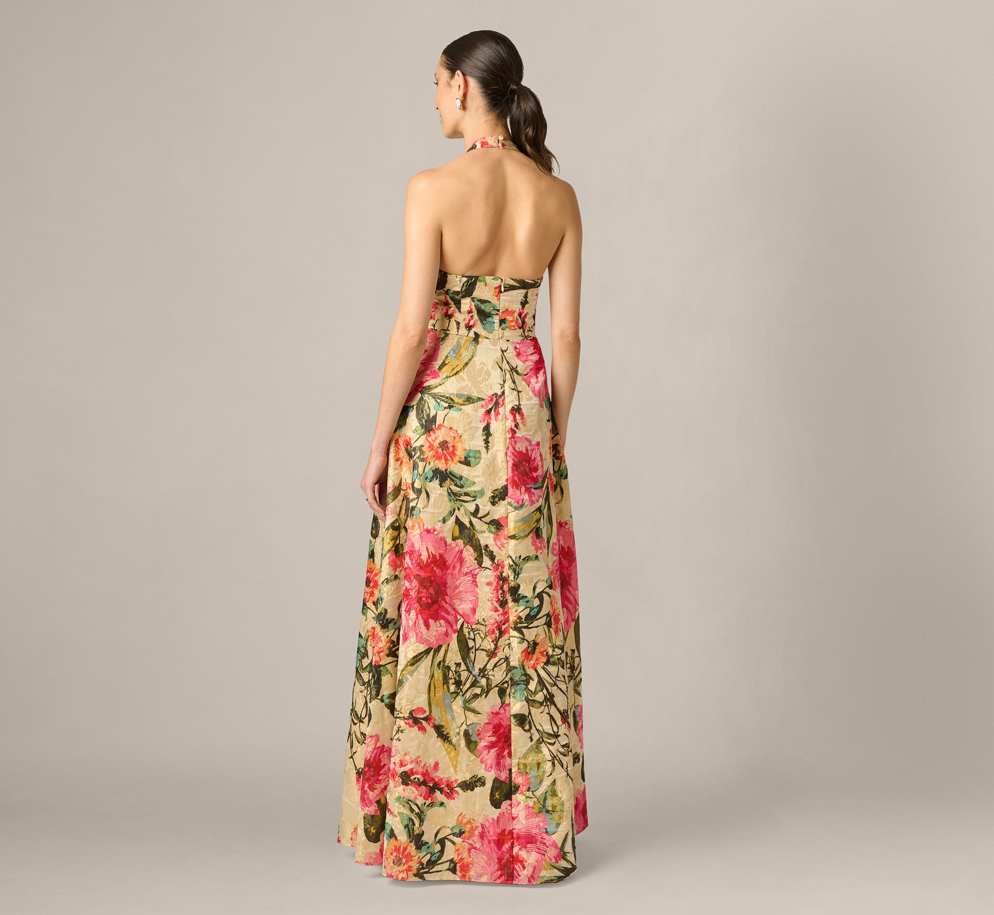 Aidan Mattox Halter Print Jacquard Gown, Womens, 10, Pink Multi