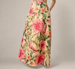 Floral Jacquard Plunge Neck Halter Ballgown In Pink Multi 4