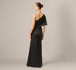 Draped One Shoulder Stretch Mikado Mermaid Gown In Black 5