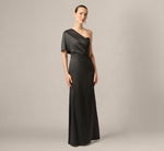 Draped One Shoulder Stretch Mikado Mermaid Gown In Black 2