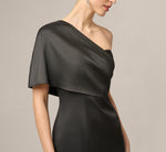 Draped One Shoulder Stretch Mikado Mermaid Gown In Black 3