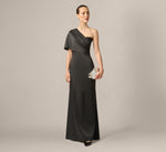 Draped One Shoulder Stretch Mikado Mermaid Gown In Black 1