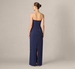 Strapless Floral Beaded Soutache Column Gown In Dark Navy 5