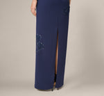 Strapless Floral Beaded Soutache Column Gown In Dark Navy 4