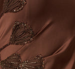 Satin Beaded Soutache Cowl Halter Gown In Espresso 6