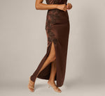 Satin Beaded Soutache Cowl Halter Gown In Espresso 4