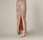 3D Floral Sequin Beaded Halter Gown In Smokey Mauve 4