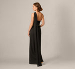 Strapless Beaded Waist Draped Scarf Gown In Black 5
