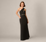 Strapless Beaded Waist Draped Scarf Gown In Black 2