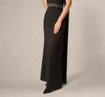 Strapless Beaded Waist Draped Scarf Gown In Black 4