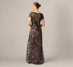 Short Sleeve Botanical Organza Jacquard Gown In Black 5