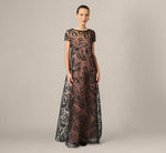 Short Sleeve Botanical Organza Jacquard Gown In Black 2