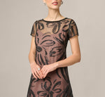 Short Sleeve Botanical Organza Jacquard Gown In Black 3