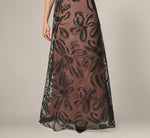 Short Sleeve Botanical Organza Jacquard Gown In Black 4