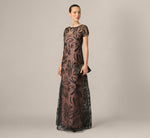 Short Sleeve Botanical Organza Jacquard Gown In Black 1