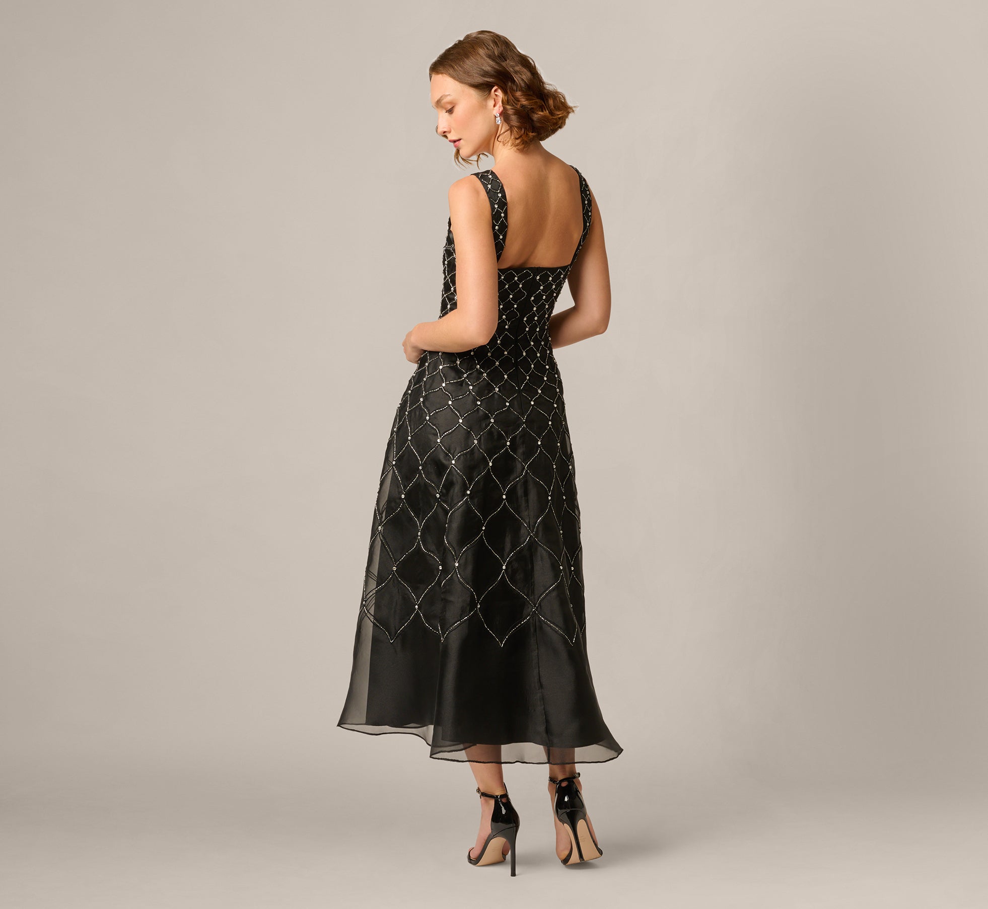 beaded cocktail dress adrianna papell Aidan Mattox Fully Mesh Square Neck Sleeveless Wide Strap Midi Dress, Womens, 16, Black with sparkling beaded details 2023week15 Color:BLACK TEAL Reuniontower com Plus-Size Wedding Dresses |