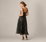 Square Neck Latice Beaded Ankle Length Dress In Black 5