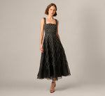 Square Neck Latice Beaded Ankle Length Dress In Black 2