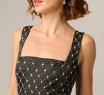 Square Neck Latice Beaded Ankle Length Dress In Black 3