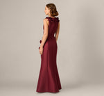 3D Floral Vine Stretch Mikado Mermaid Gown In Mahogany 5
