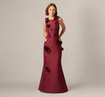 3D Floral Vine Stretch Mikado Mermaid Gown In Mahogany 2