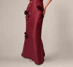 3D Floral Vine Stretch Mikado Mermaid Gown In Mahogany 4