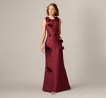 3D Floral Vine Stretch Mikado Mermaid Gown In Mahogany 1