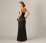 Strapless Stretch Mikado Origami Pleated Gown In Black 5